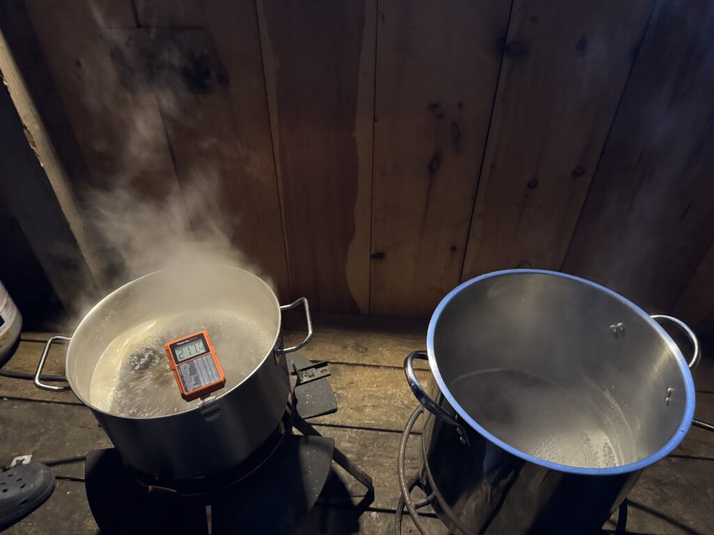 Two pots boiling syrup